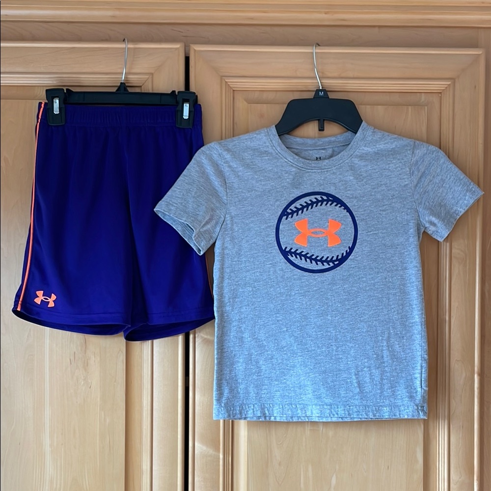 Under Armour Gray T-Shirt and Purple Shorts Set